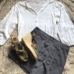 LUCKY BRAND Button Down White HenleyTop
